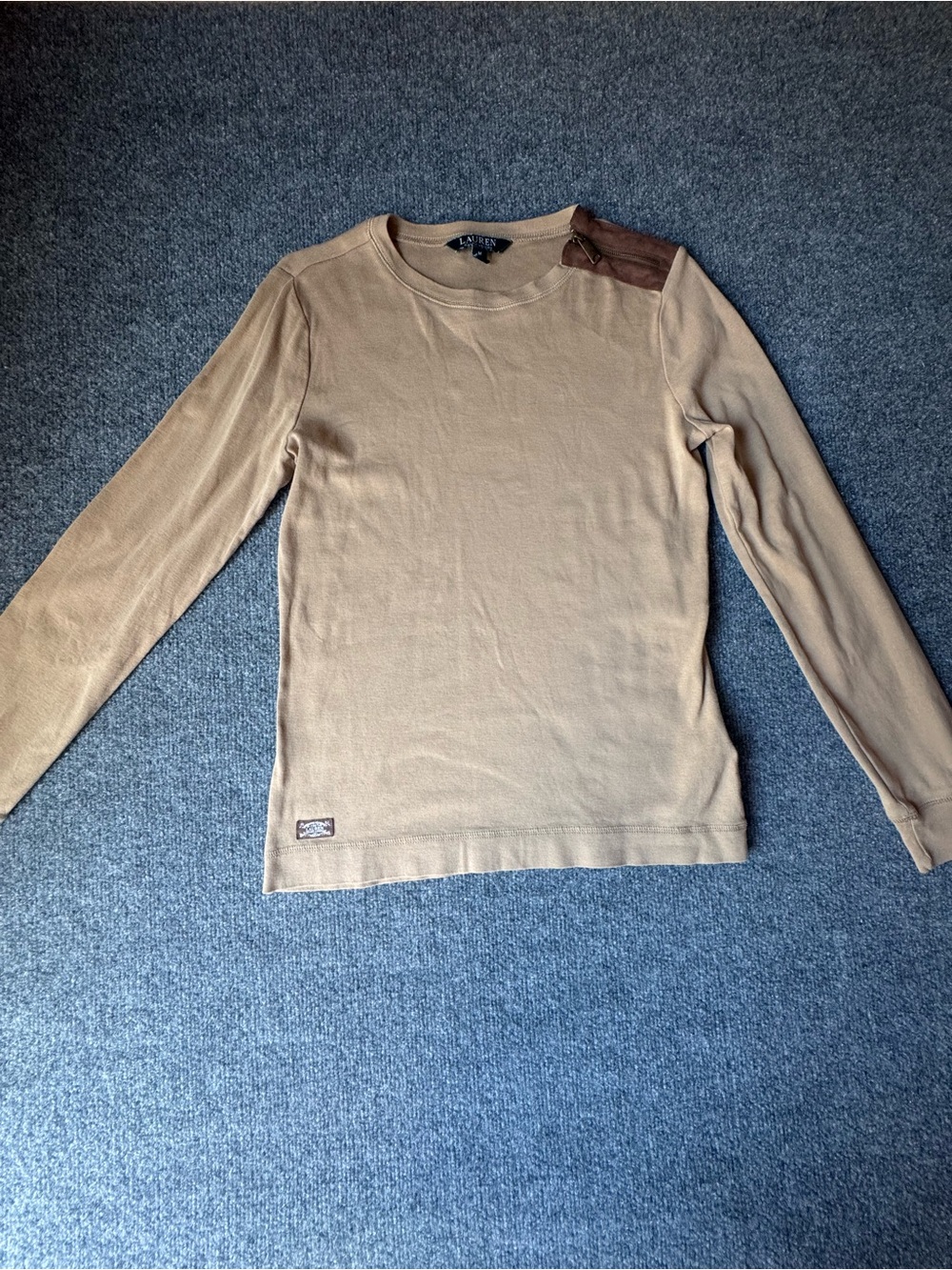 Lauren Ralph Lauren Tan Crewneck Sweater with Brown Label Accent
